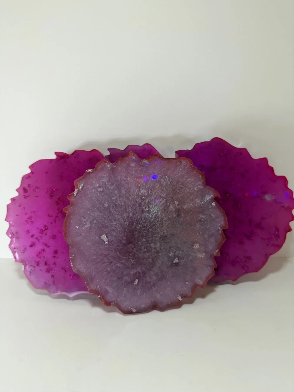 2 Sets of 3 Vibrant Magenta and Ocean Green Resin Coasters
